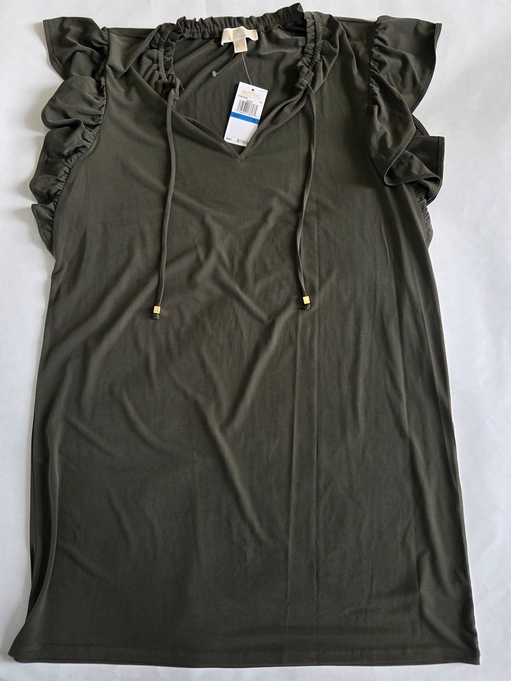 MICHAEL Michael Kors Olive Ruffle-Shoulder Midi Dress
